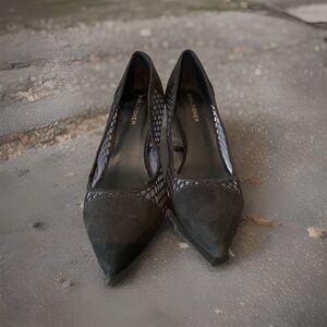 Marc Fisher Womens GILDIE Black Suede Mesh Fishnet Side Block Heel Shoes Sz 8.5